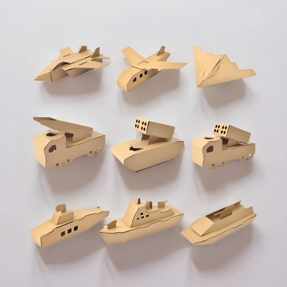 儿童DIY汽车坦克飞机手工制作纸板壳纸箱交通工具小模型涂色玩具