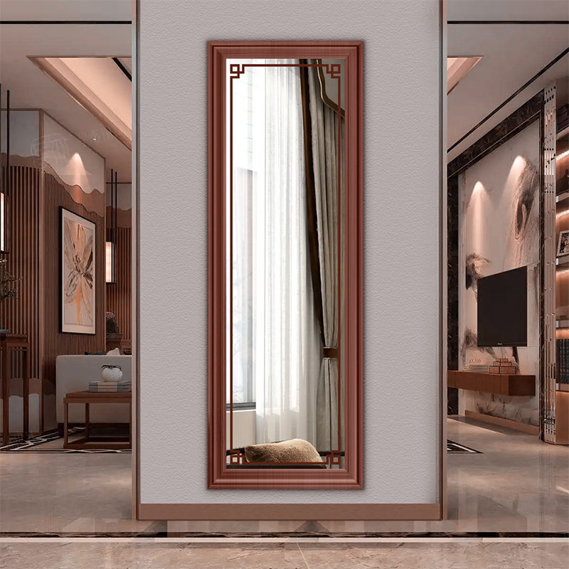 新中式实木穿衣镜家用壁挂全身镜客厅玄关装饰镜子贴墙镜花试衣镜