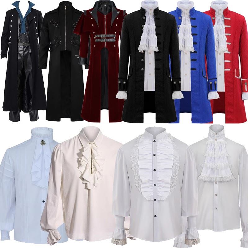 欧洲中世纪服装复古衬衫蒸汽朋克大衣男士制服绅士外套话剧演出服