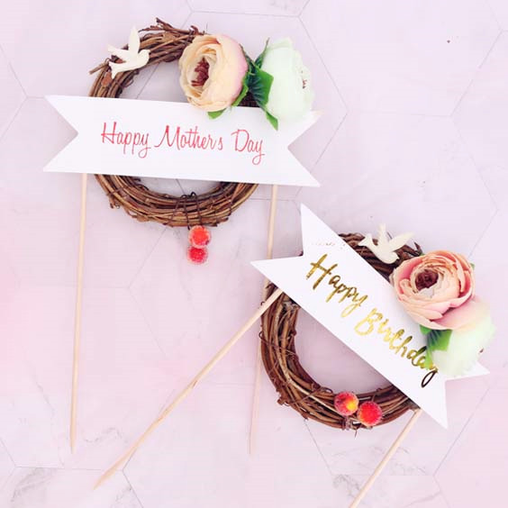 森系花朵藤条花环鸟窝鸟巢 母亲节 蛋糕装饰插牌生日装扮派对甜品