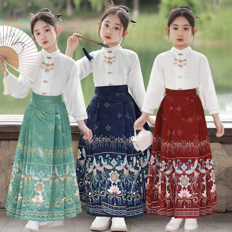 女童汉服中国风明制马面裙儿童唐装复古仙女裙春夏季短袖女孩古装