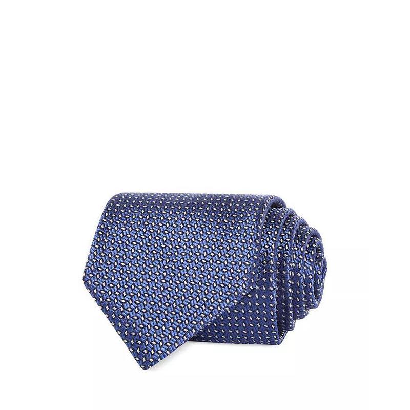 Canali康纳利浅蓝色几何图案真丝标准版型男士窄领带时尚日常百搭