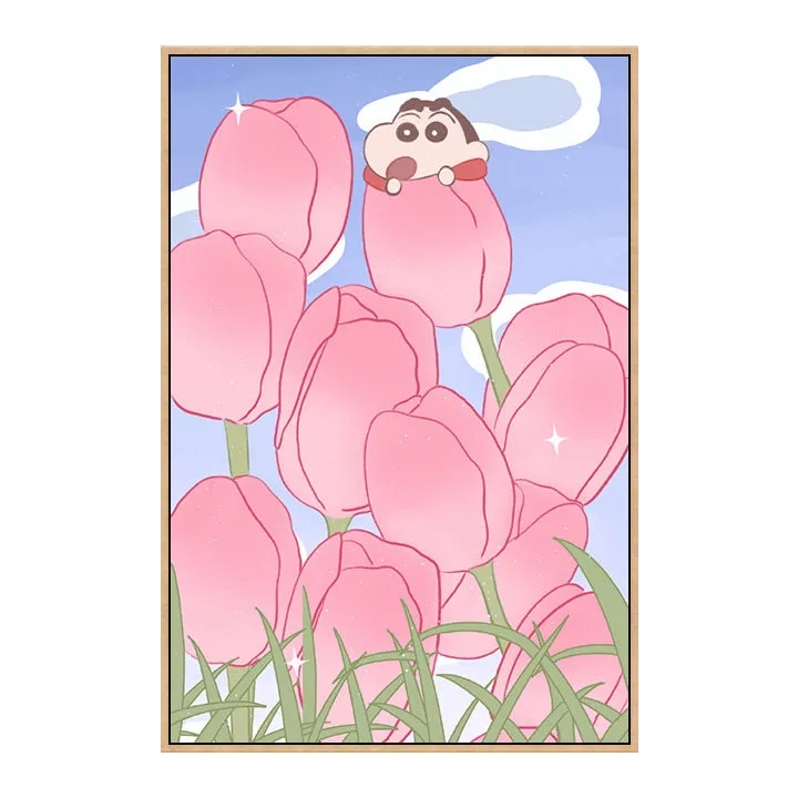 蜡笔小新和春天的花diy数字油画郁金香小皱菊向日葵手绘填色画画