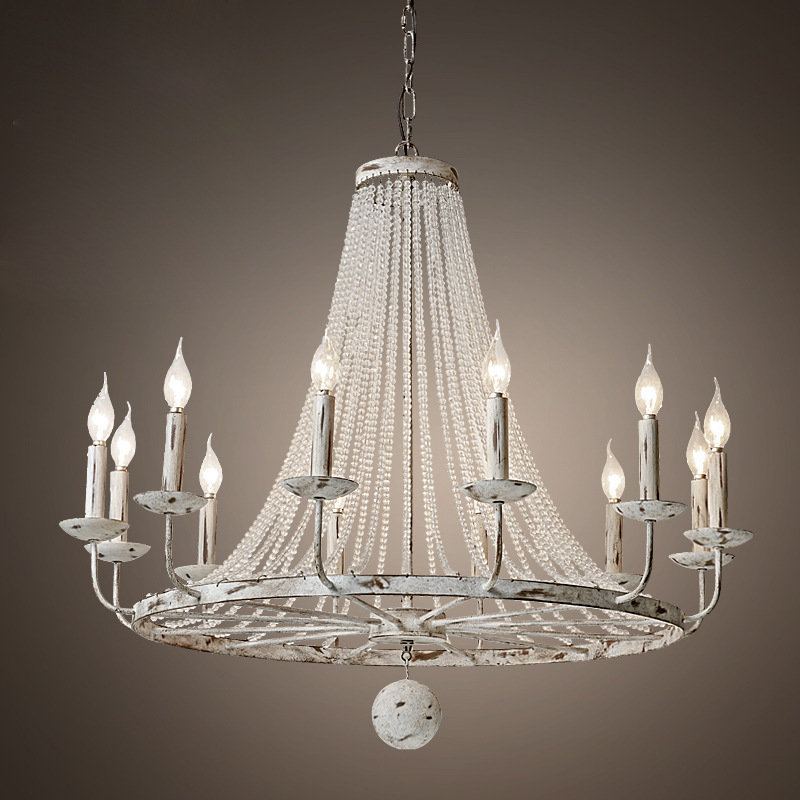 新款白色创意个性 美式水晶灯客厅吊灯餐厅卧室别墅复古铁艺灯具