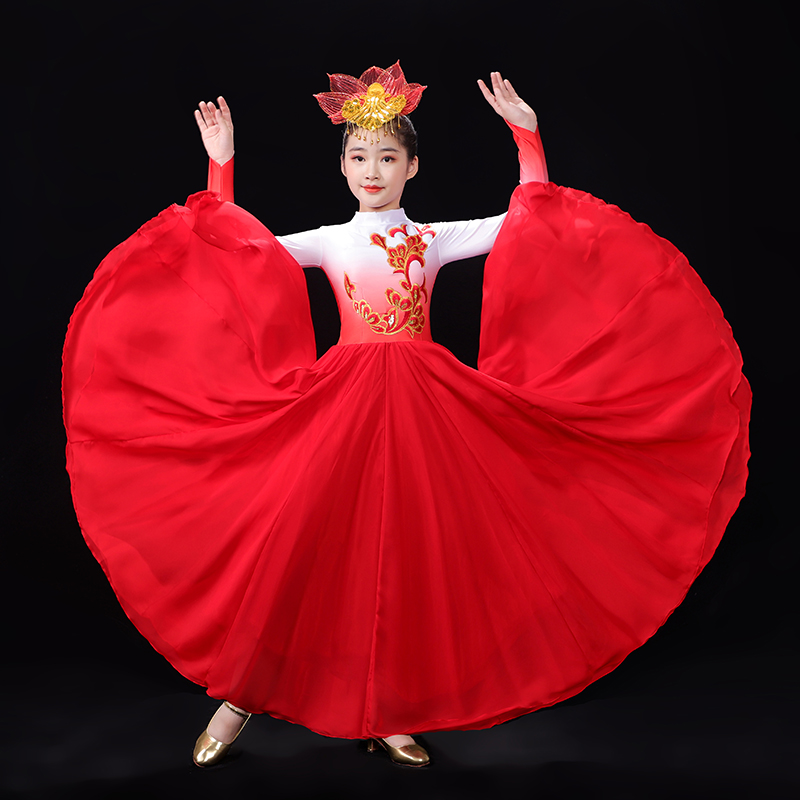 开场舞大摆裙儿童演出服女灯火里的中国舞蹈合唱服装万疆古典现代