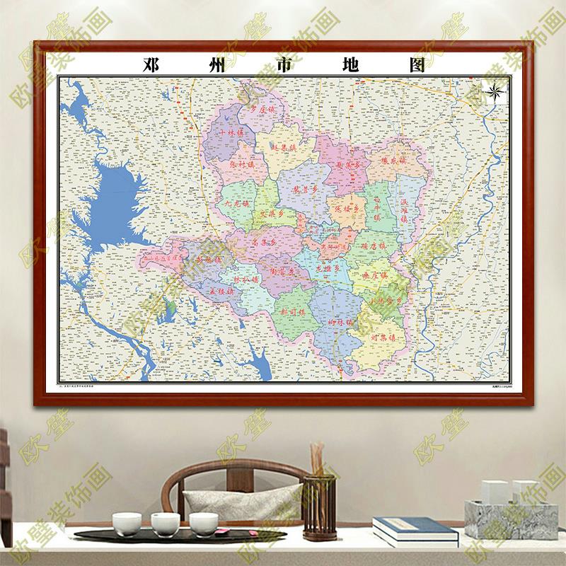 南阳市邓州市地图行政交通地形带框城区办公室2023装饰画