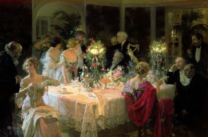 欧洲贵族宫廷人物聚会晚宴 喷绘油画客厅卧室装饰画油画布画芯