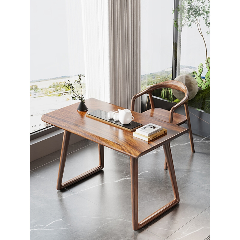 胡桃木实木阳台茶桌椅组合新中式现代简约茶桌三件套小型家用茶台
