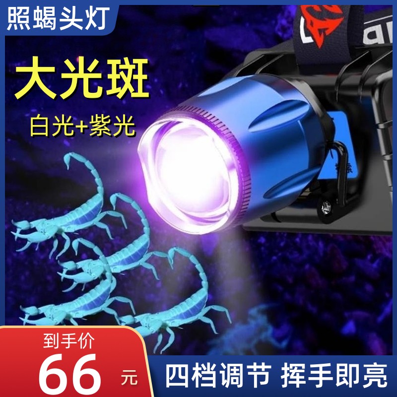照蝎子专用灯户外强光手电筒可充电大功率超亮白紫光灯头戴式头灯