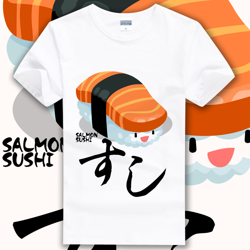 三文鱼寿司短袖袖T恤 可爱 吃货T恤 动漫周边