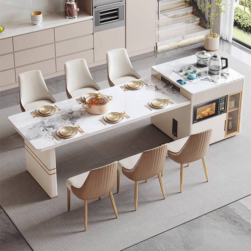 岩板岛台餐桌一体现代简约轻奢风可伸缩轻奢厨房中岛台小户型定制