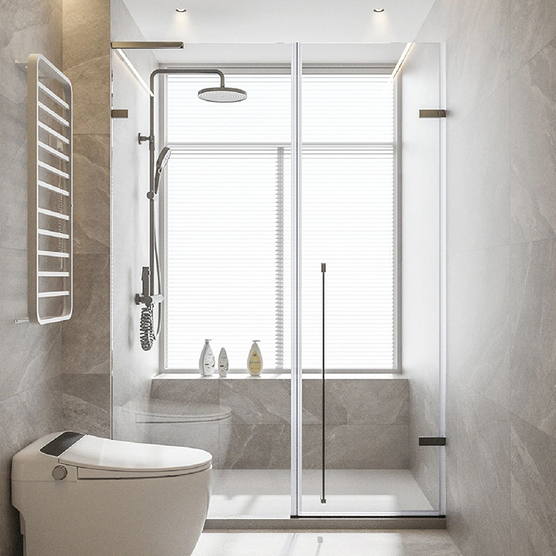 无边框一字型淋浴房下沉式极简卫生间玻璃隔断浴室干湿分离玻璃门
