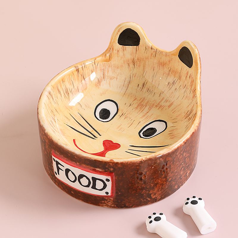 小马行空手画土耳其陶瓷猫碗可爱创意卡通防打翻高脚猫食盆狗碗