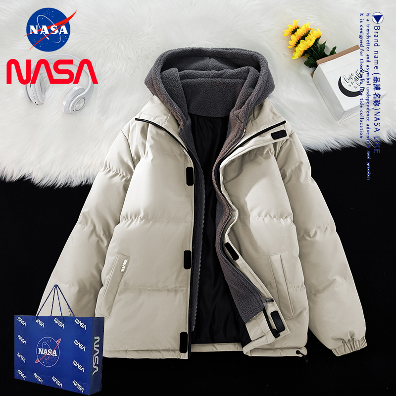 NASA羽绒棉服男士2023冬季新款潮牌假两件情侣棉衣加厚面包服外套