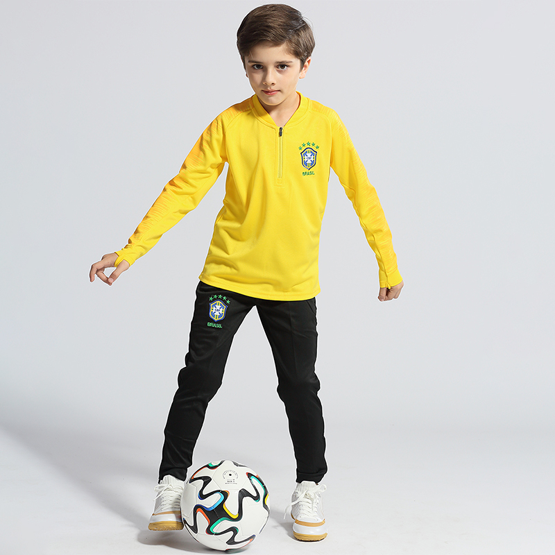 世界队巴西国家杯春夏季儿童足球训练服长袖长裤套装速干外套定制