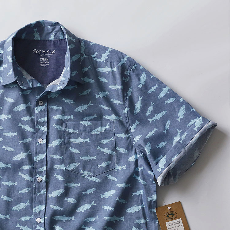 夏威夷的风度假游泳沙滩衬衫翻领府绸衬衣海蓝宽松大码男外贸短袖