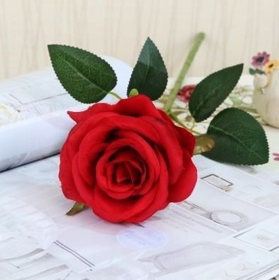 好看的假花花束家居装饰花单支玫瑰花绢花婚庆客厅摆设红色含