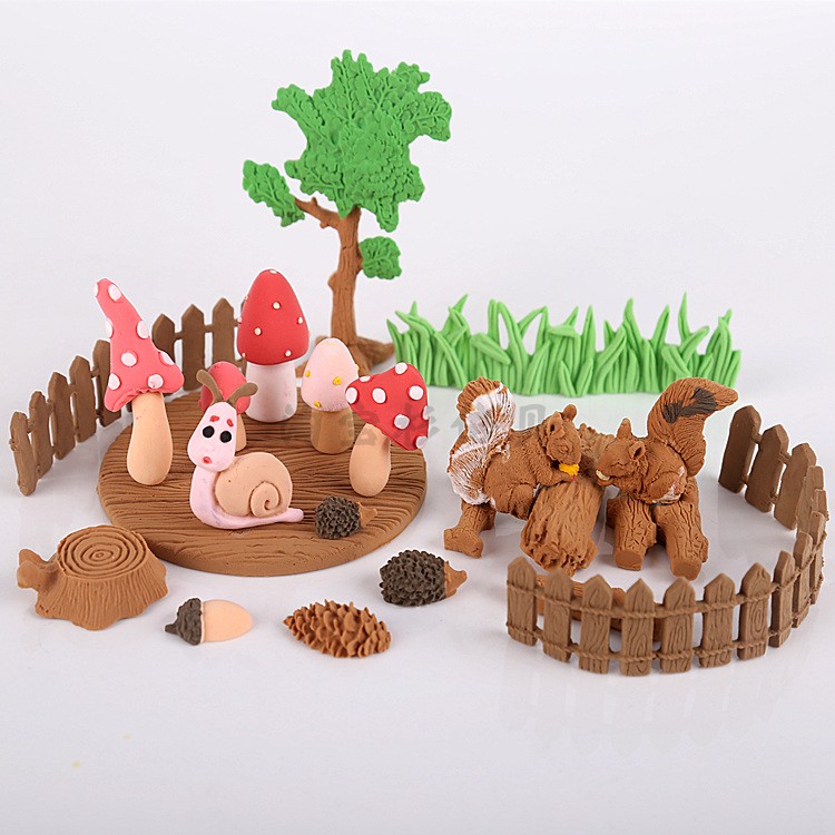 森林小动物蘑菇小草花园木围栏围边翻糖巧克力粘土蛋糕硅胶模具