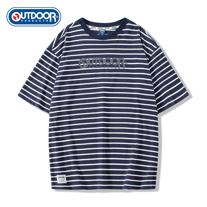 【商场同款】OD 海军蓝条纹logo棉感短袖T恤男女 OFDTC21139-D