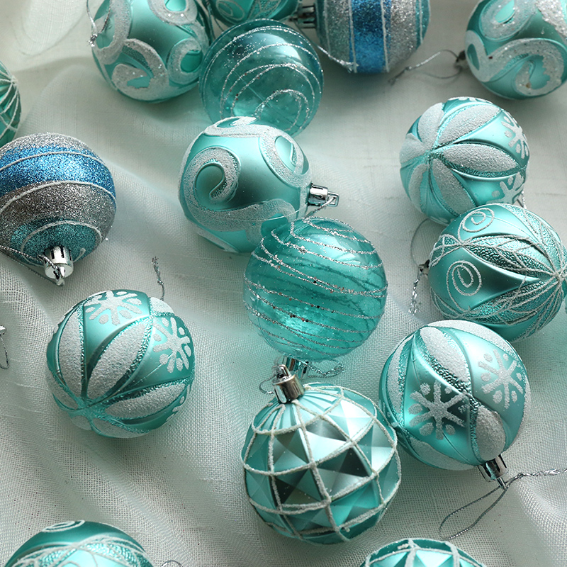 圣诞节装饰品蒂芙尼圣诞球吊球彩绘球圣诞树挂饰蓝色橱窗场景布置