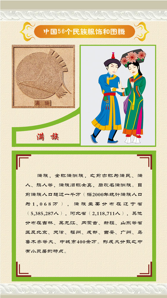 762海报印制展板写真832中国56个少数民族服饰图腾简介之4满族