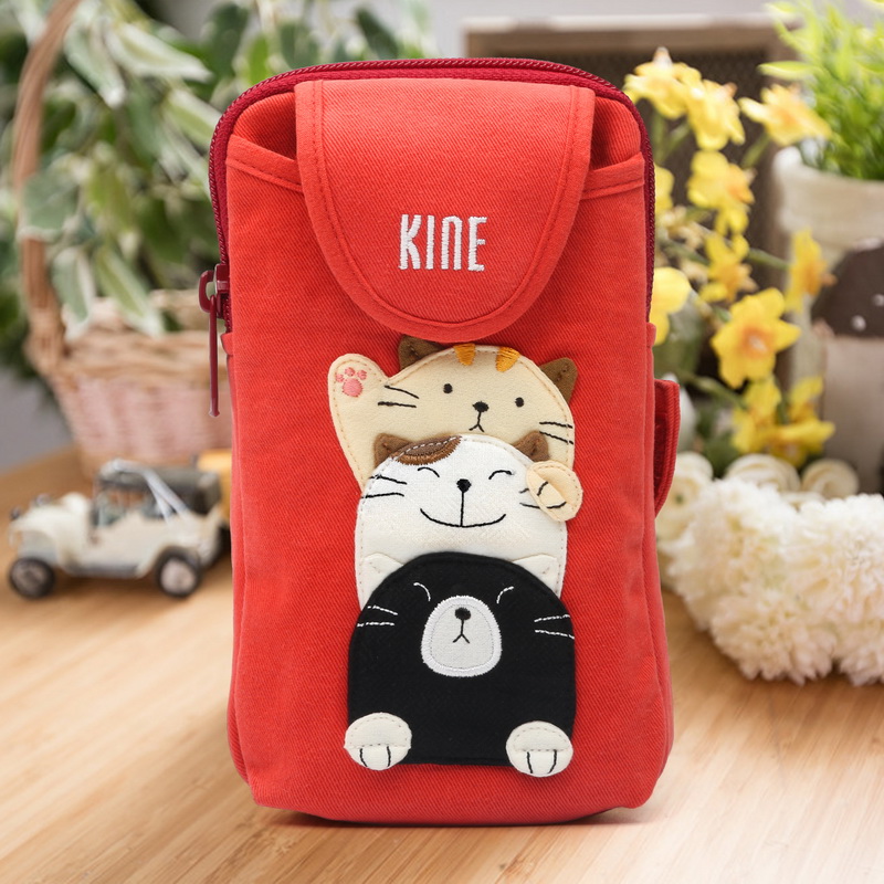 日本原创设计kine猫可爱卡通男女棉布艺运动臂包轻便跑步手机包袋