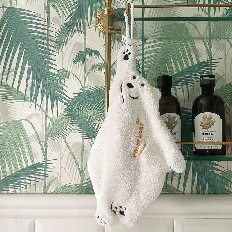 邸夫人北极熊挂式擦手巾卡通可爱珊瑚亲肤洗手巾厨房超强吸水加厚