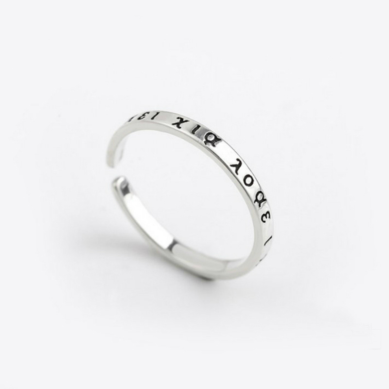 简约设计S925纯银饰品复古古希腊文字开口戒指少女指环冷淡风尾戒