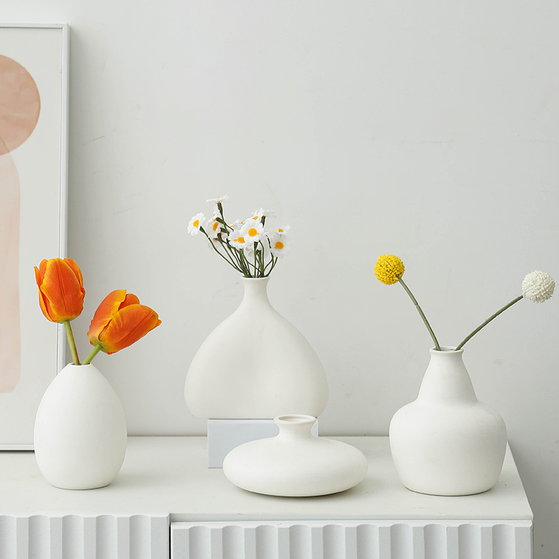 北欧现代简约素白陶瓷花瓶摆件客厅电视柜插花艺术水培桌面装饰品