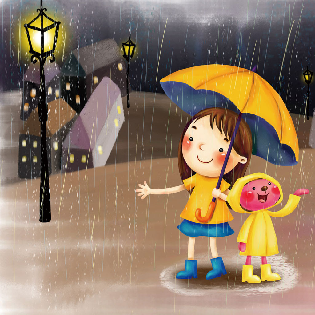 新款印花纯棉DMC十字绣客厅儿童房卡通动漫挂画雨中撑伞小女孩