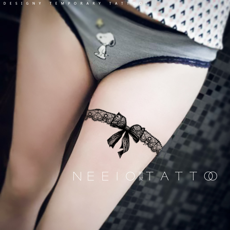 neeio纹身贴 蕾丝花边蝴蝶结 性感黑色网红大腿长臂环 持久防水女