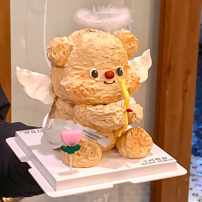 韩系手绘卡通天使丘比特小熊蛋糕萌萌可爱腮红熊儿童创意立体甜品