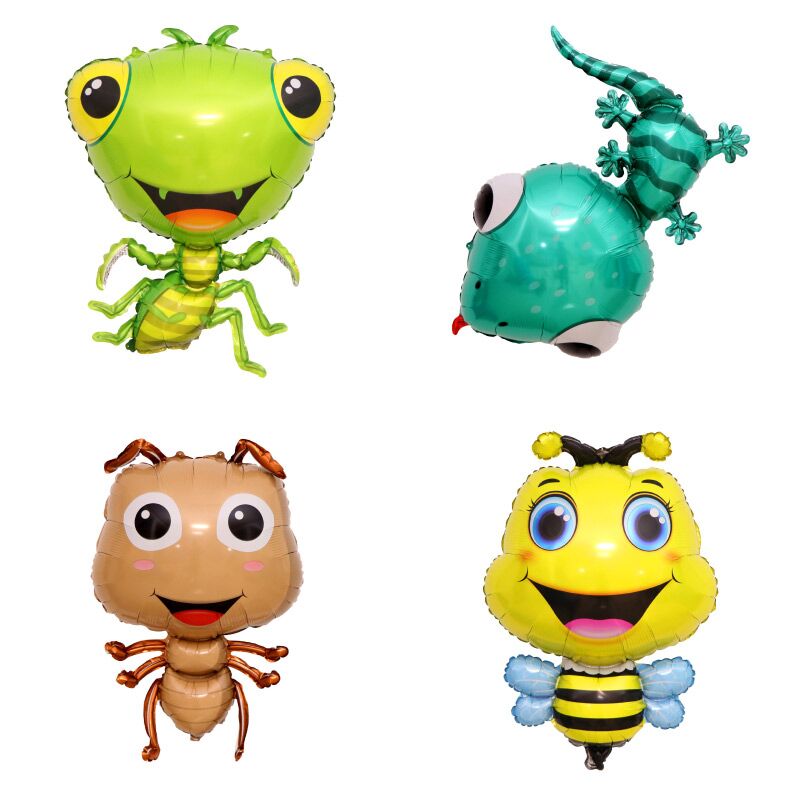 萌卡通铝箔气球蜜蜂蜗牛甲壳虫蚂蚁森林小昆虫绿色主题气球布置