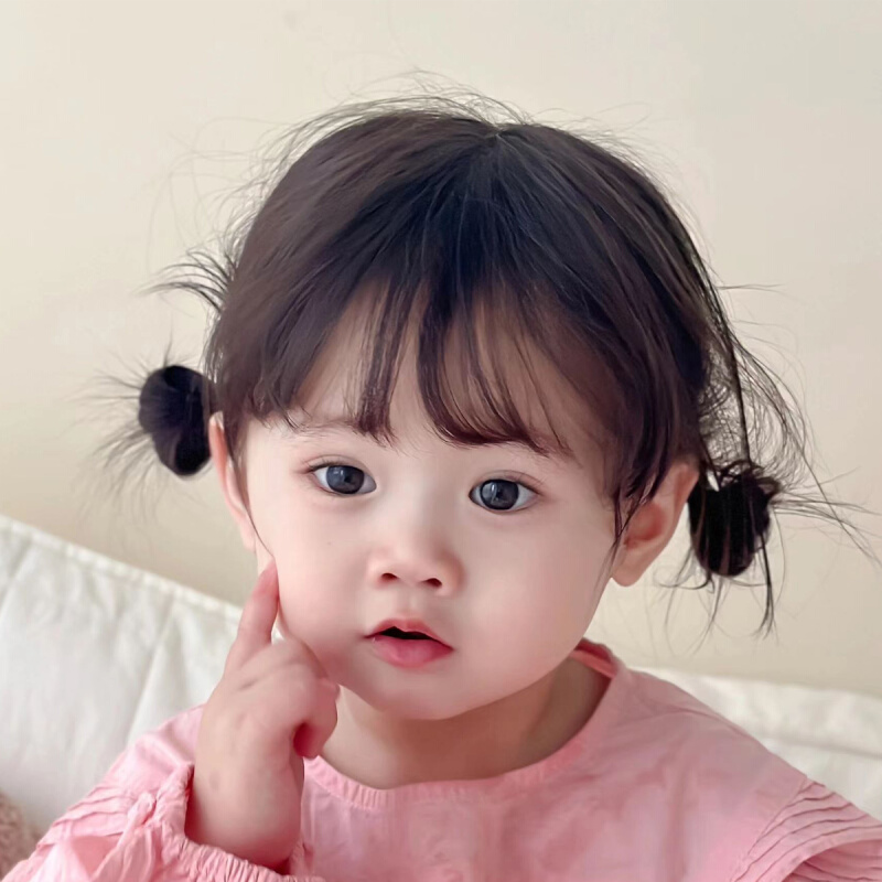 儿童假发女宝宝丸子头可爱短发蓬松自然空气刘海日常拍照整顶发套