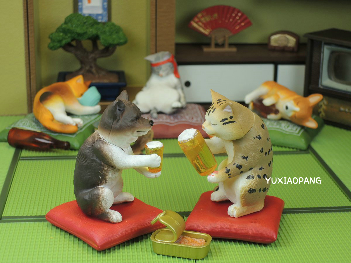 醉酒的猫狗们 日本 takara tomy正版扭蛋下班后微醺的动物摆件