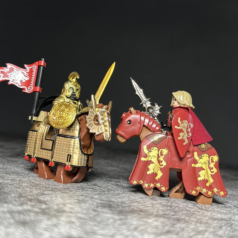 欧洲中世纪骑士重装古代军事人仔手办士兵稀有儿童积木男玩具骑兵