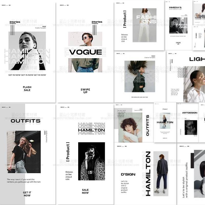 INS时尚黑白照片图文排版杂志女装模特产品摄影海报PSD模板PS素材