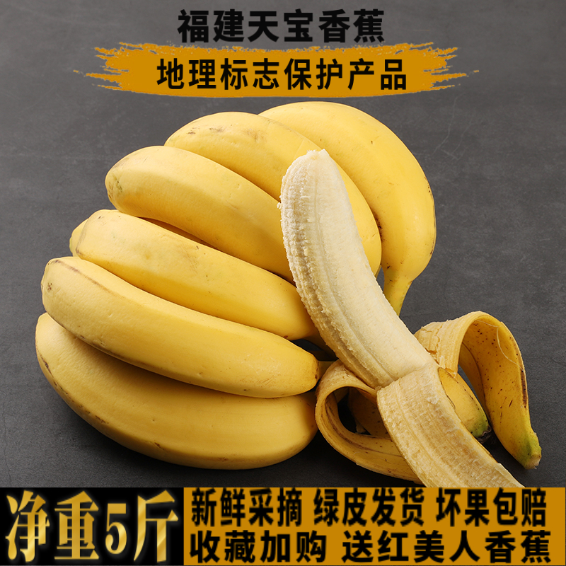 福建天宝黄皮香蕉新鲜现摘banana当季焦绿皮水果自然熟高山绿色