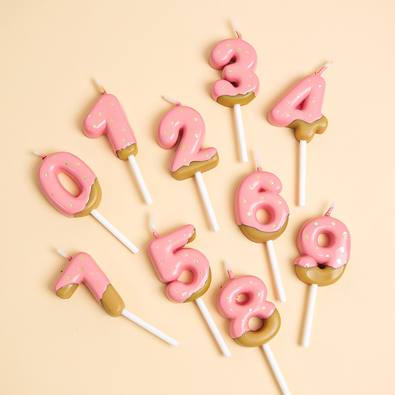 巧克力淋面饼干造型0-9数字蜡烛卡通复古儿童生日蛋糕装饰插件