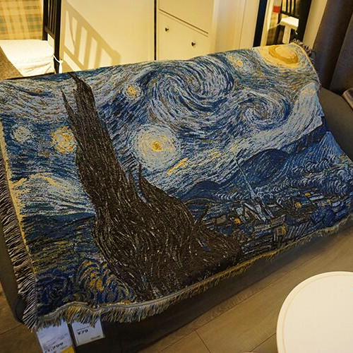 油画文艺梵高星夜星空艺术挂毯装饰毯沙发毯盖毯床毯毛毯针织毯