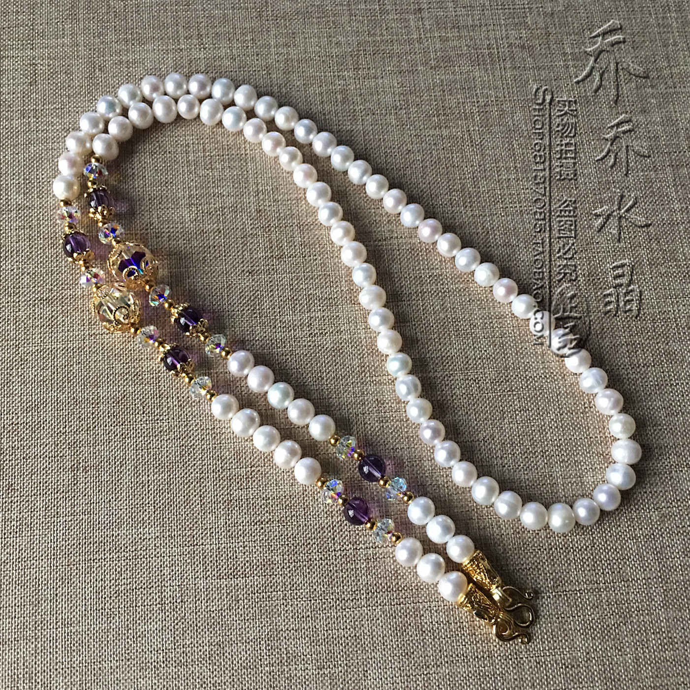 天然珍珠超闪毛衣项链金色泰国佛牌挂链 可订做其他款式