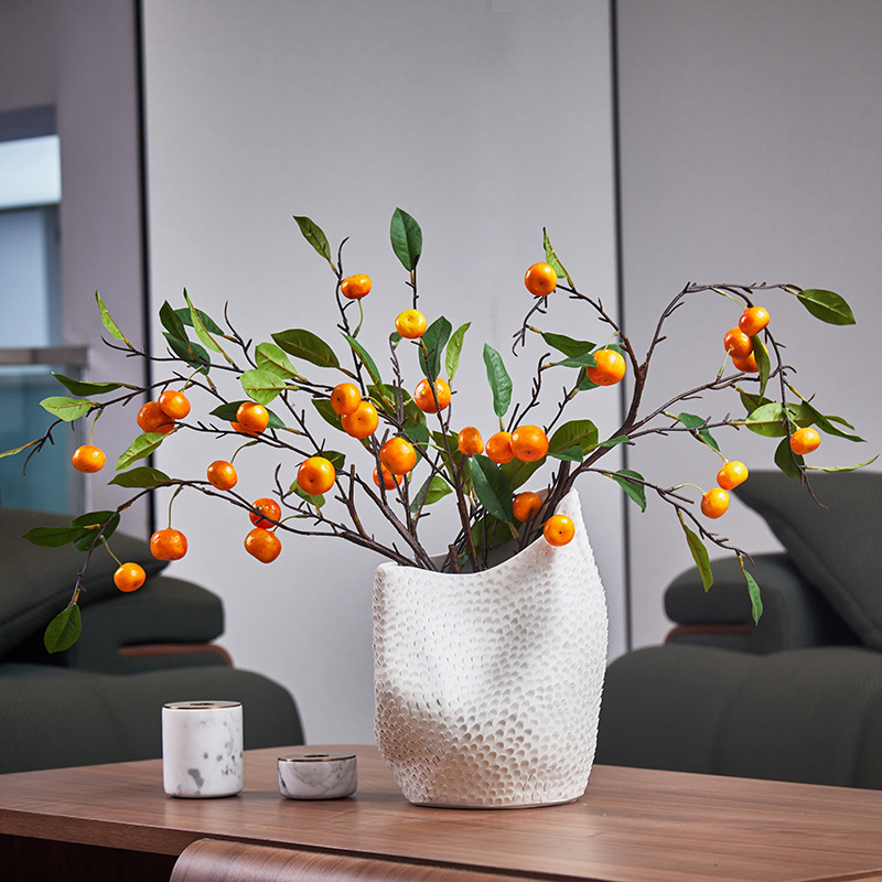 仿真橘子带叶8果小金桔树枝美好寓意客厅装饰人造假花发财果摆件