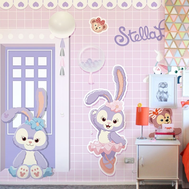 星黛露壁纸玲娜贝儿卡通紫色兔子壁布公主女孩儿童房墙布娃娃墙纸