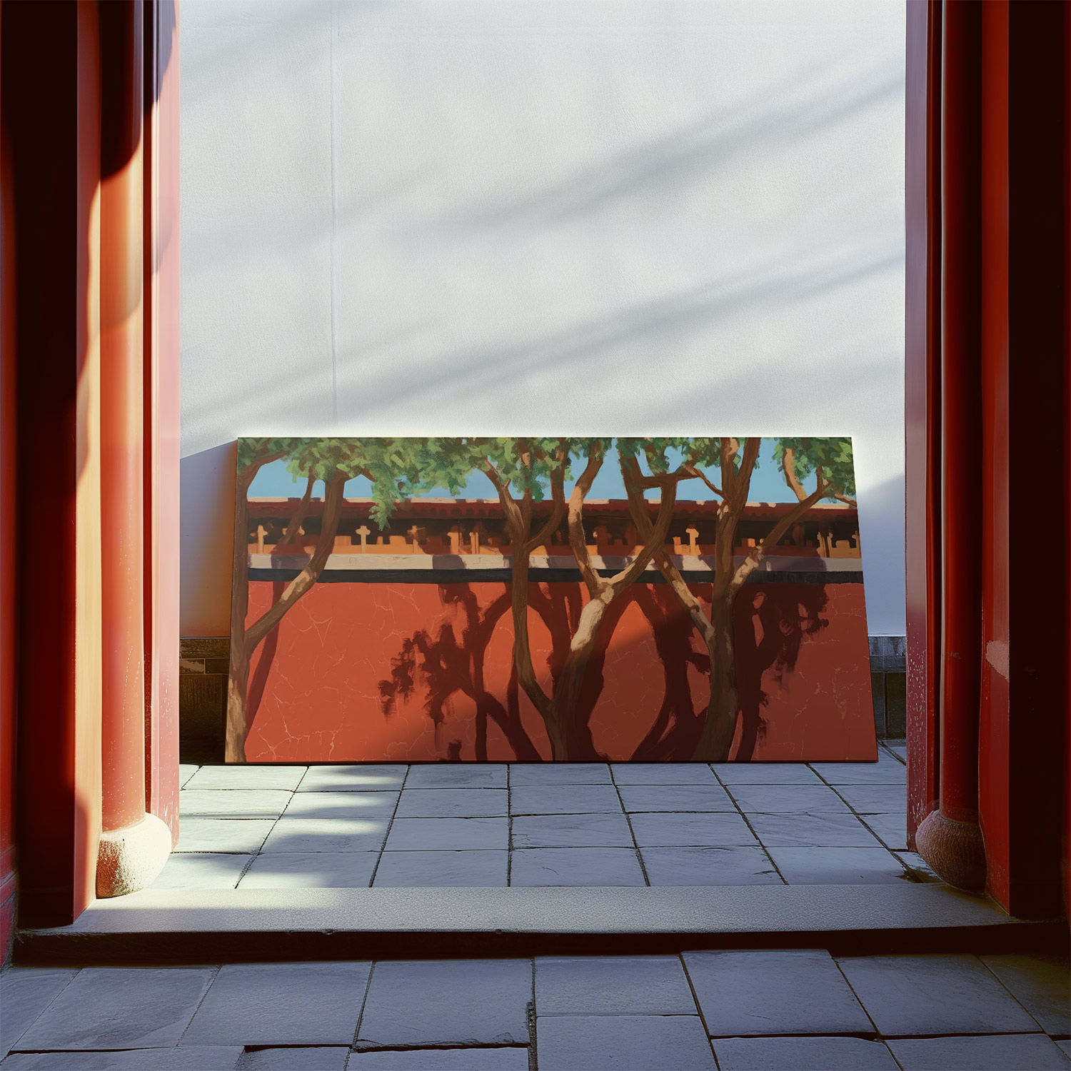 布纸有爱 夏日故宫 新中式庭院绿植装饰画客厅背景墙横版单幅挂画
