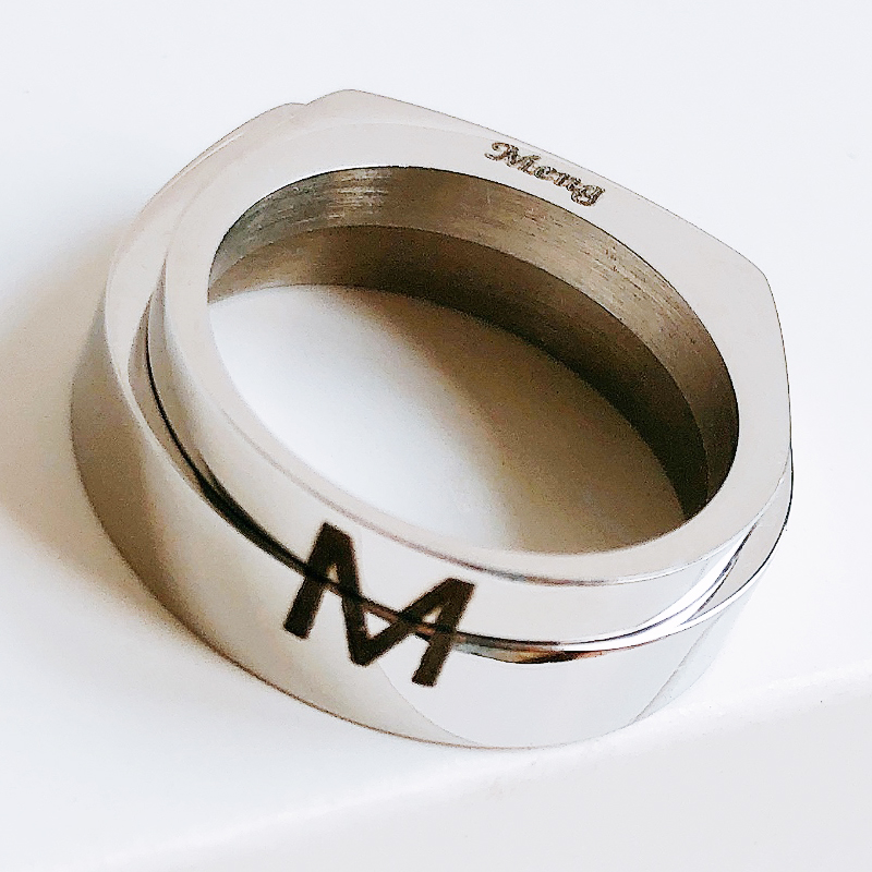 刻字情侣戒指方形钛钢食指环欧美易拉环求婚创意DIY饰品男女对戒