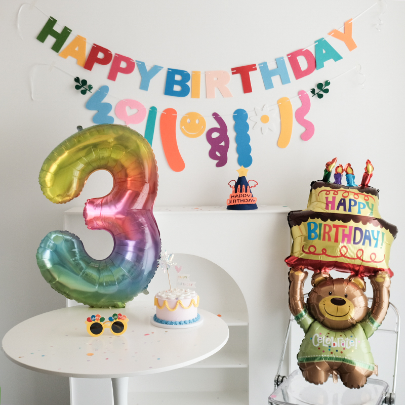 ins可爱彩色数字气球野餐聚会宝宝儿童周岁派对生日背景布置装饰