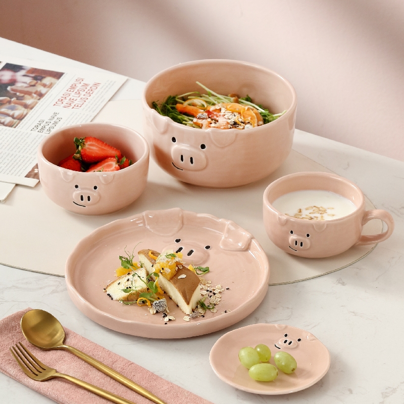 可爱碗碟套装陶瓷日式卡通餐具家用创意个性少女一人食早餐盘子碗