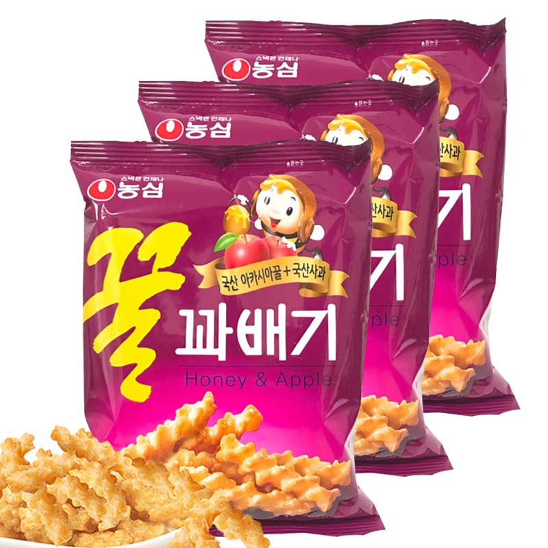 韩国进口食品新款脆条农心蜂蜜条蜜糖小麻花香甜脆90g×3袋包邮
