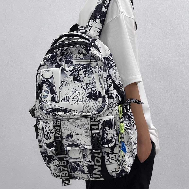 双肩包男2022新款个性涂鸦初中生书包旅行包大学生高中背包电脑包