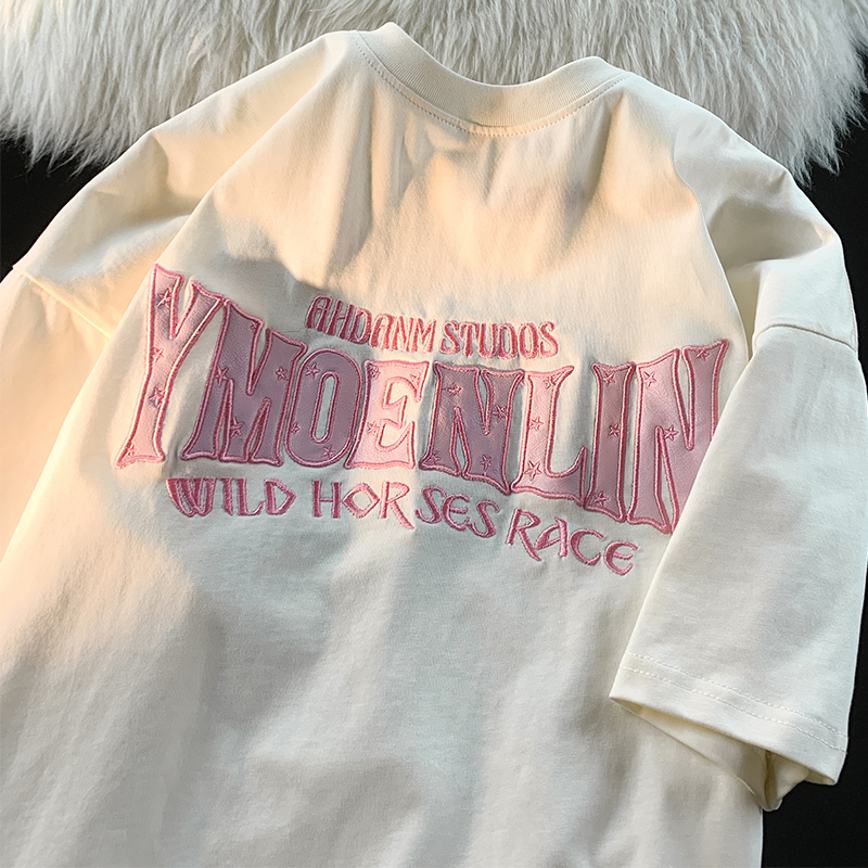 keleins日系甜酷风字母刺绣短袖T恤男女夏夏季宽松情侣休闲体恤衫